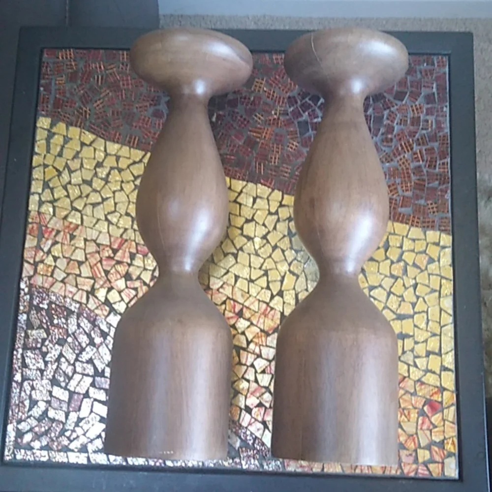 Crate&Barrel Elegant Brown Wooden Candle Holders